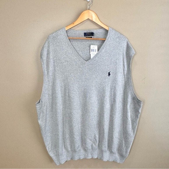 Polo Ralph Lauren Pima Cotton Knit Sweater Vest Blue Pony Light Heather Gray 4XB